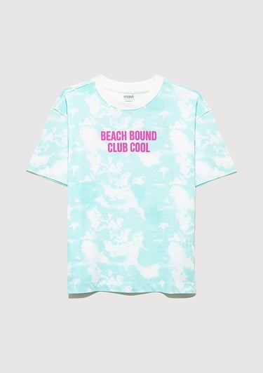  Mavi Baskılı Batik Mavi Tişört Oversize / Geniş Kesim 6610334-89717