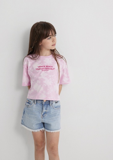  Mavi Baskılı Pembe Tişört Loose Fit / Bol Rahat Kesim 7610325-90384