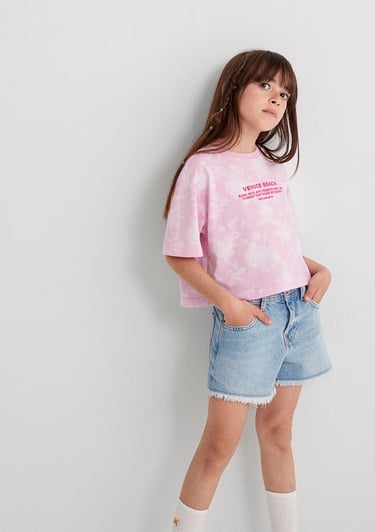  Mavi Baskılı Pembe Tişört Loose Fit / Bol Rahat Kesim 7610325-90384