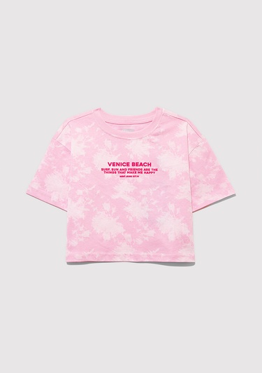  Mavi Baskılı Pembe Tişört Loose Fit / Bol Rahat Kesim 7610325-90384