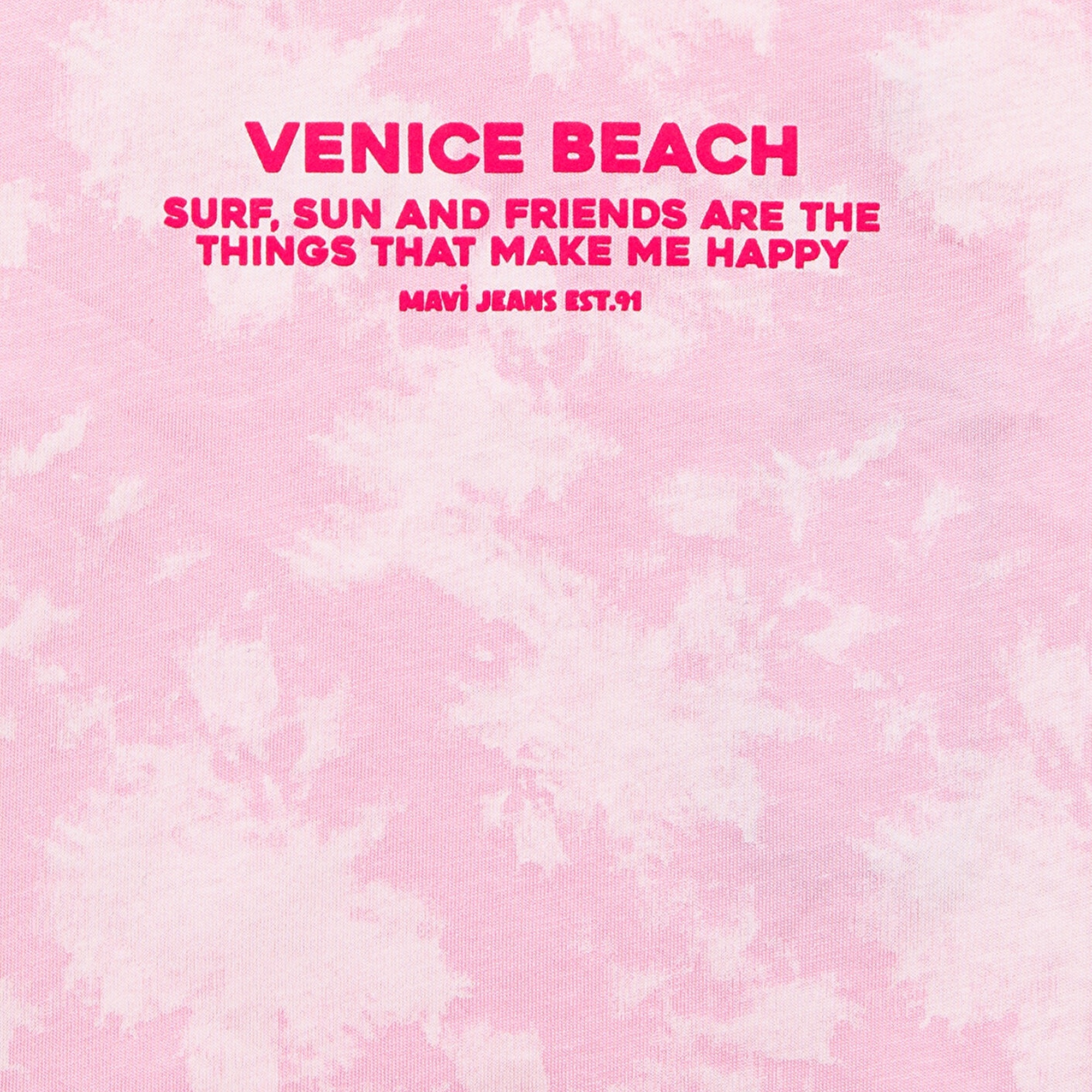 Mavi Baskılı Pembe Tişört Loose Fit / Bol Rahat Kesim 7610325-90384