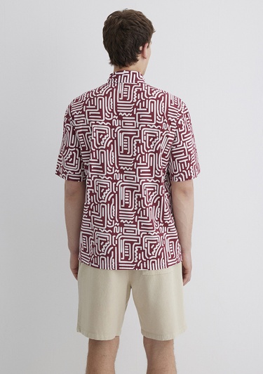  Mavi Baskılı Kırmızı Gömlek Loose Fit / Bol Rahat Kesim 0211536-89926