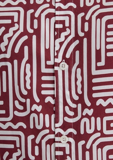  Mavi Baskılı Kırmızı Gömlek Loose Fit / Bol Rahat Kesim 0211536-89926