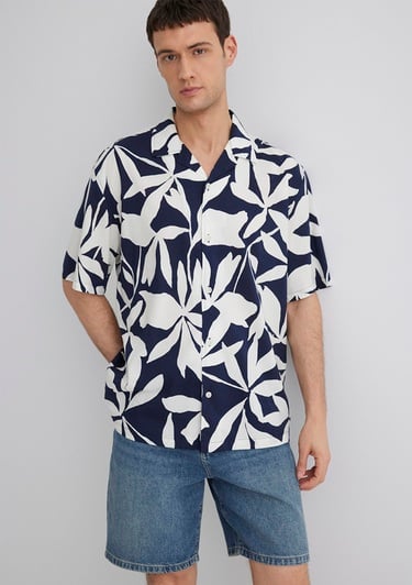  Mavi Baskılı Mavi Gömlek Loose Fit / Bol Rahat Kesim 0211533-89921