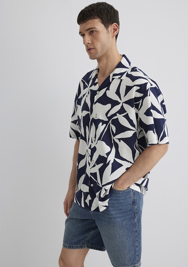  Mavi Baskılı Mavi Gömlek Loose Fit / Bol Rahat Kesim 0211533-89921