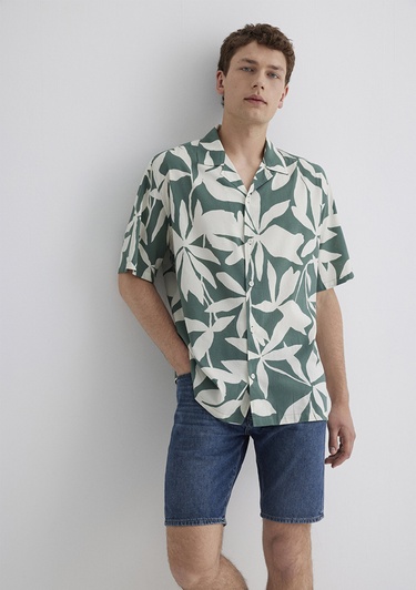  Mavi Baskılı Gömlek Loose Fit / Bol Rahat Kesim 0211533-89922