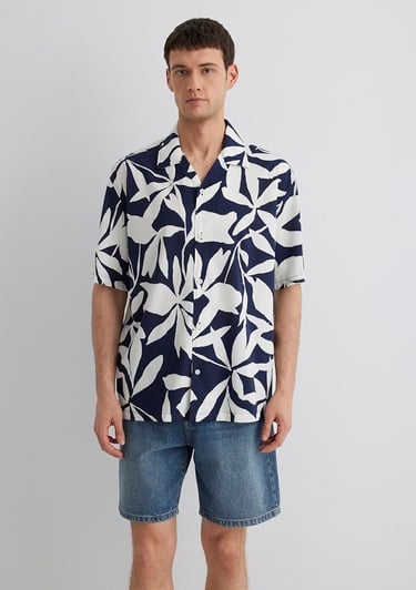  Mavi Baskılı Mavi Gömlek Loose Fit / Bol Rahat Kesim 0211533-89921