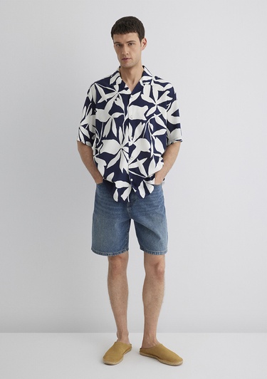  Mavi Baskılı Mavi Gömlek Loose Fit / Bol Rahat Kesim 0211533-89921