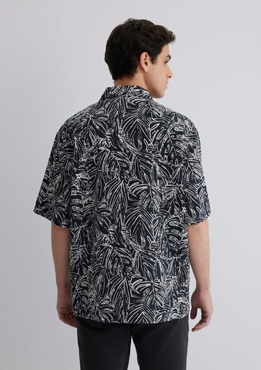  Mavi Kısa Kollu Baskılı Gömlek Loose Fit / Bol Rahat Kesim 0211535-90436