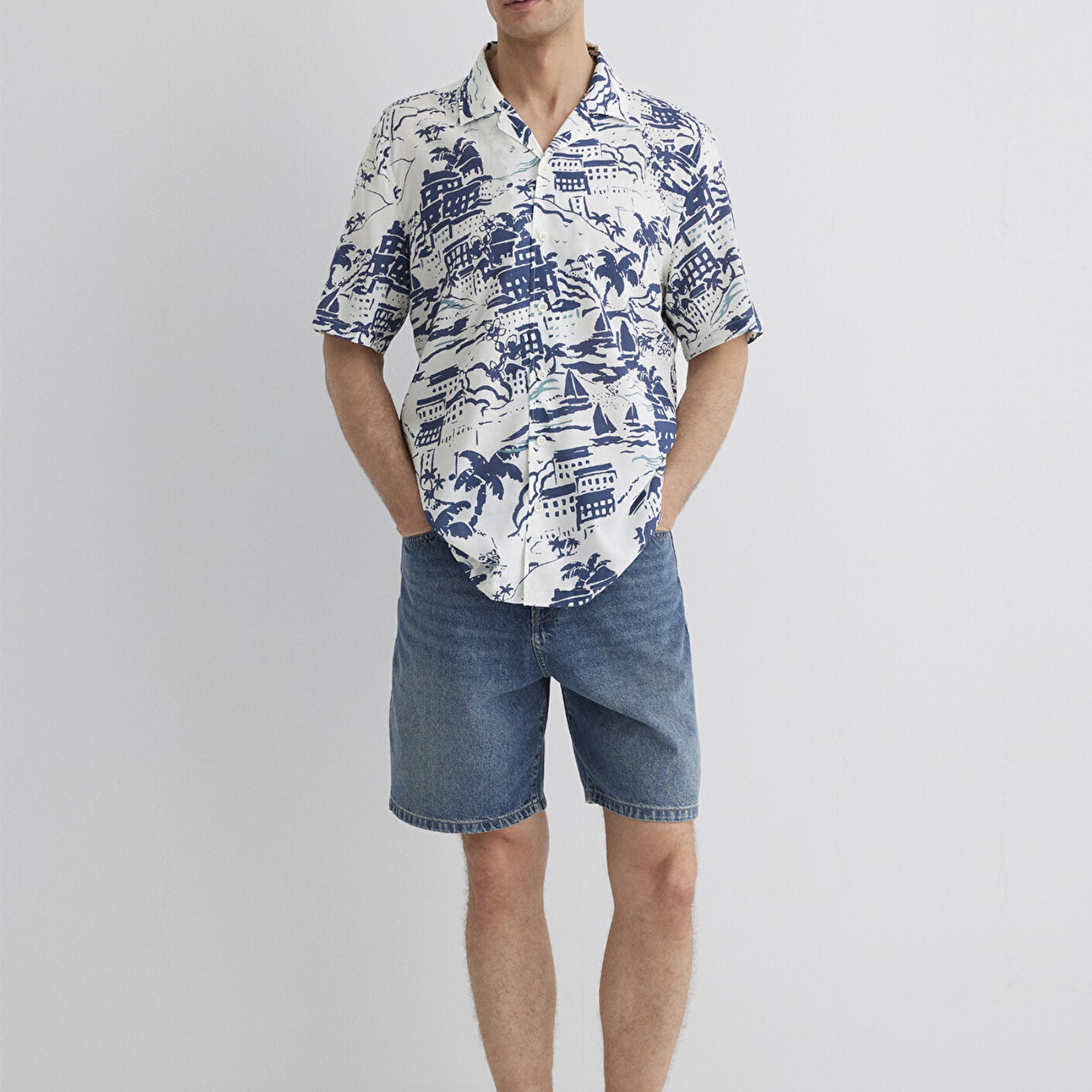 Mavi Baskılı Mavi Gömlek Regular Fit / Normal Kesim 0211491-89887