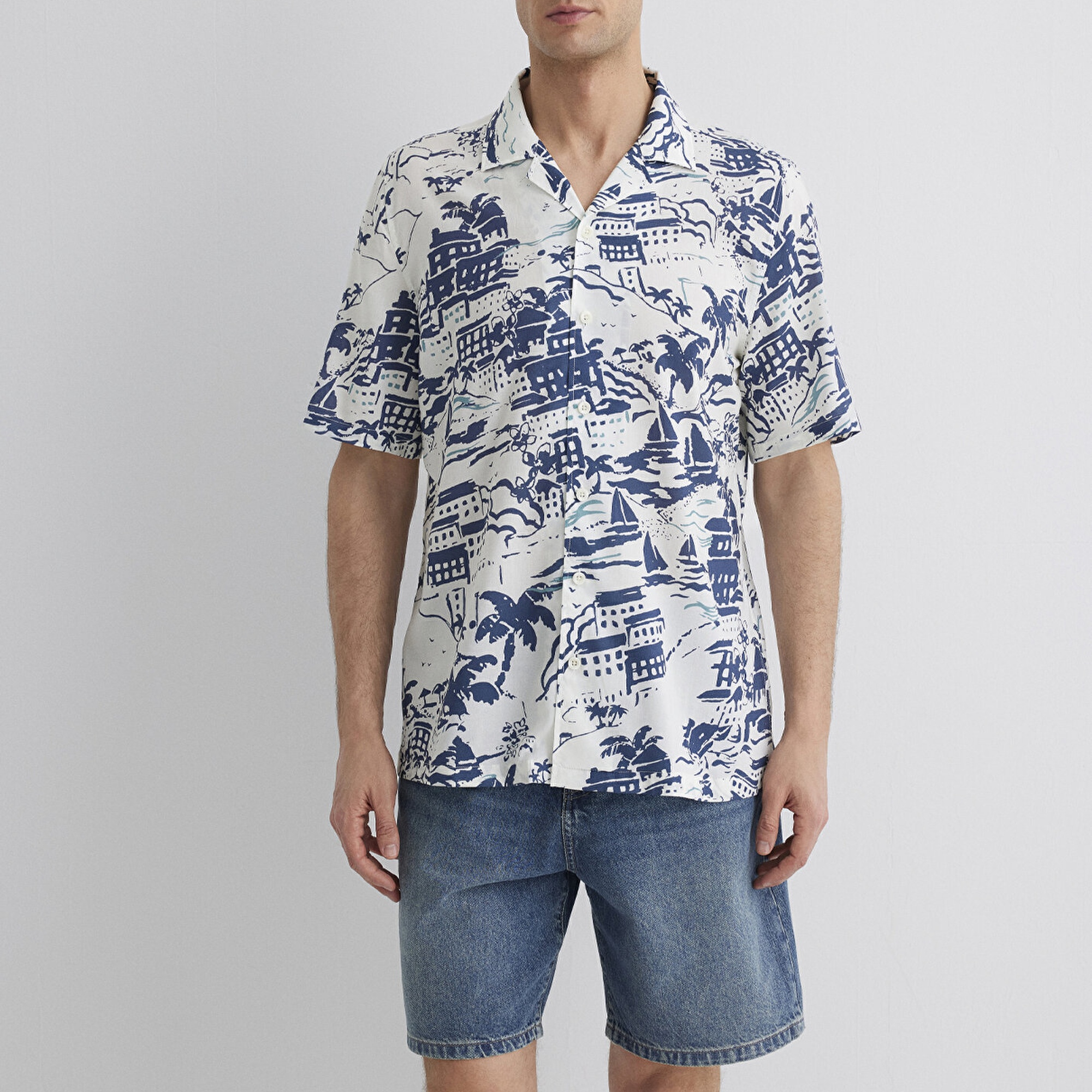 Mavi Baskılı Mavi Gömlek Regular Fit / Normal Kesim 0211491-89887