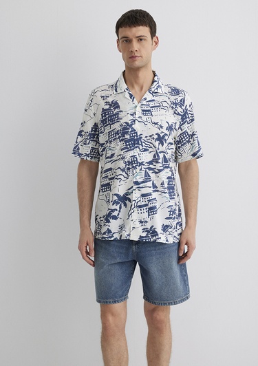  Mavi Baskılı Mavi Gömlek Regular Fit / Normal Kesim 0211491-89887