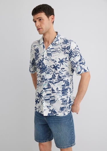  Mavi Baskılı Mavi Gömlek Regular Fit / Normal Kesim 0211491-89887