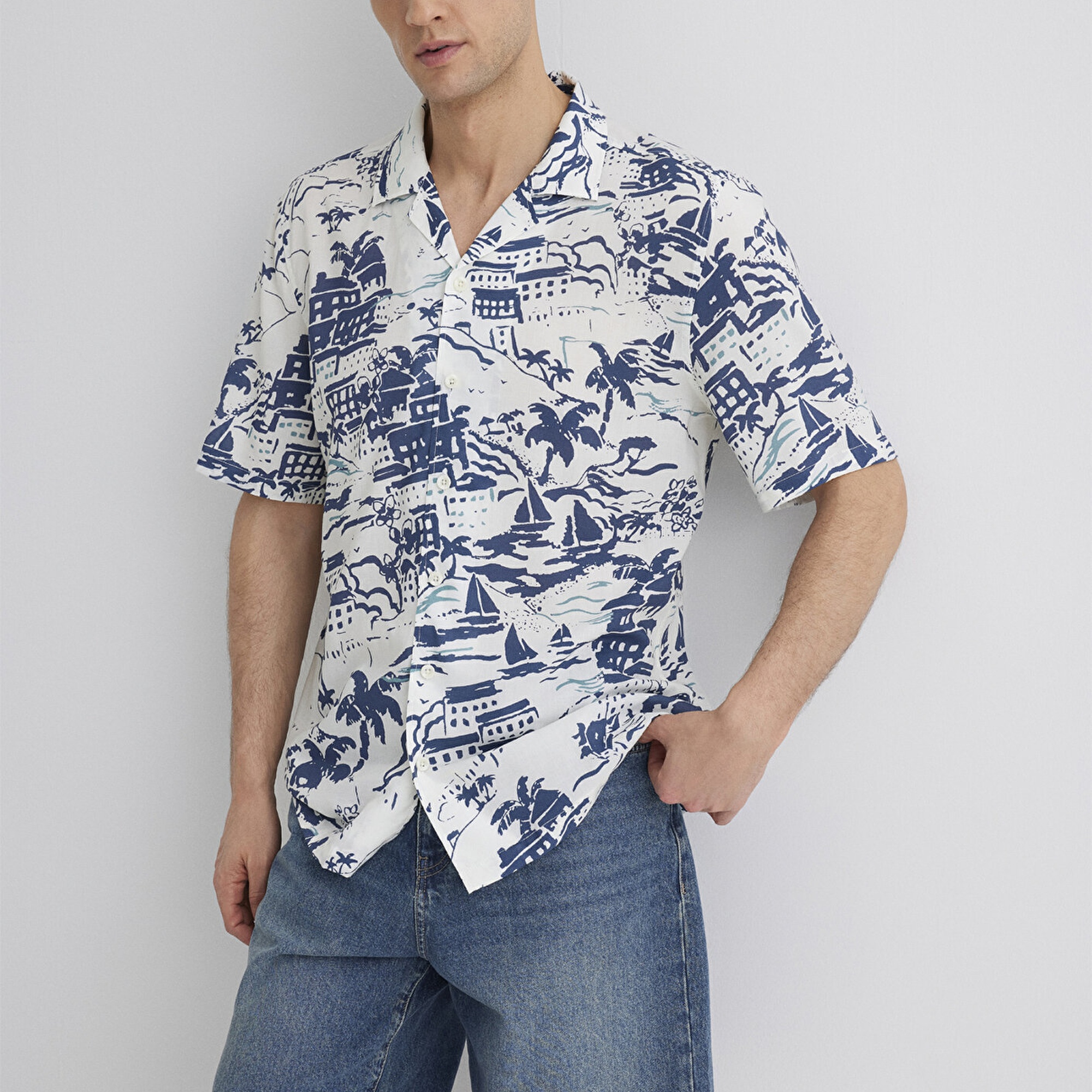 Mavi Baskılı Mavi Gömlek Regular Fit / Normal Kesim 0211491-89887