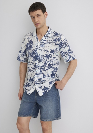  Mavi Baskılı Mavi Gömlek Regular Fit / Normal Kesim 0211491-89887