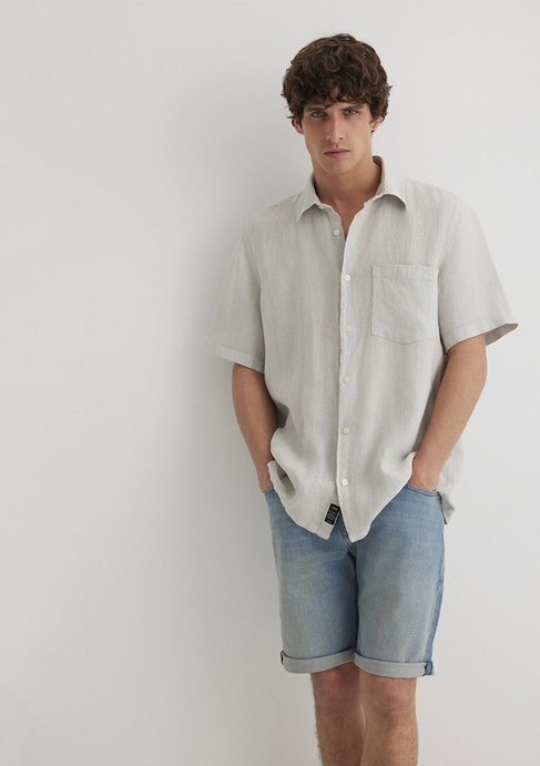  Mavi Gri Keten Gömlek Regular Fit / Normal Kesim 0211473-70080