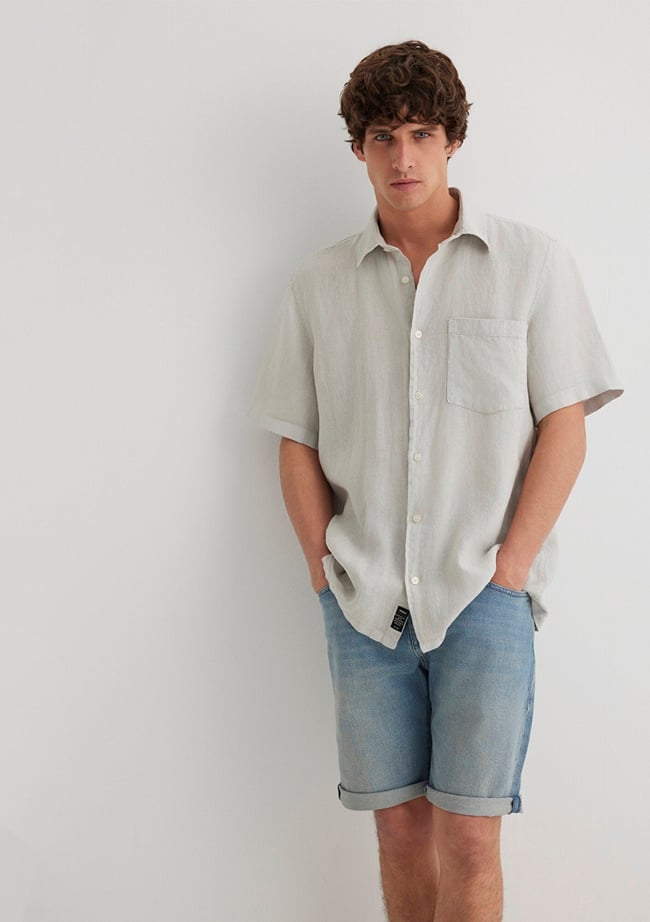  Mavi Gri Keten Gömlek Regular Fit / Normal Kesim 0211473-70080