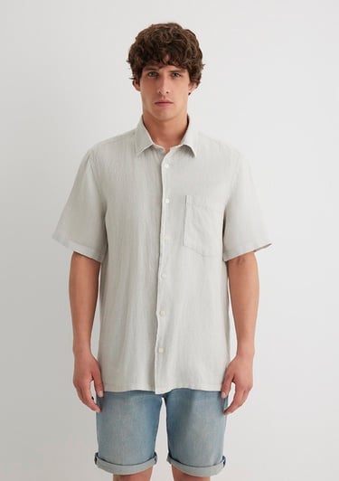  Mavi Gri Keten Gömlek Regular Fit / Normal Kesim 0211473-70080