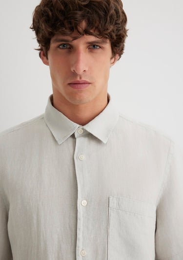  Mavi Gri Keten Gömlek Regular Fit / Normal Kesim 0211473-70080