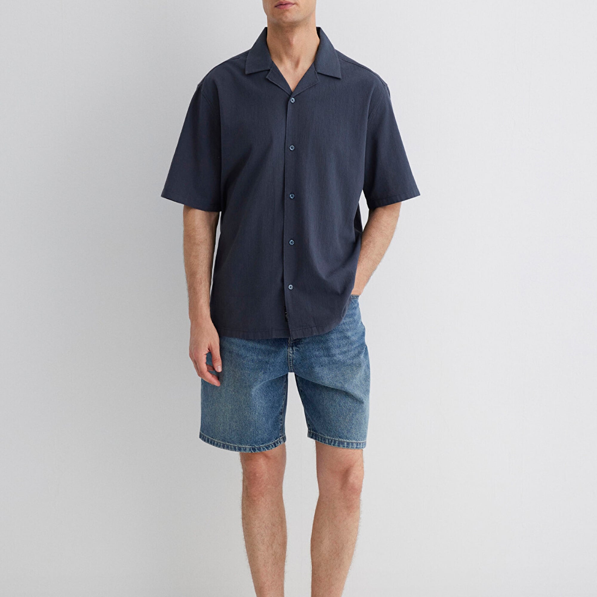 Mavi Lacivert Gömlek Loose Fit / Bol Rahat Kesim 0211519-70726