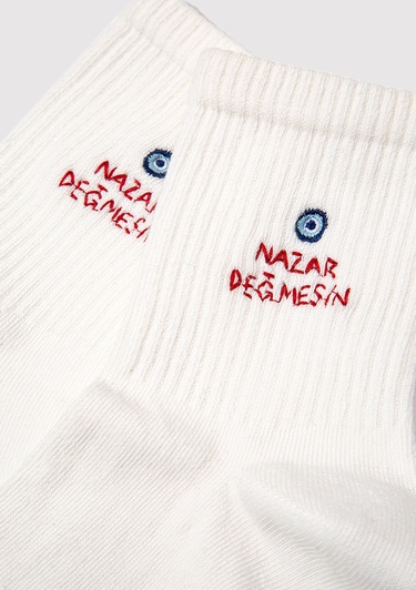  Mavi Nazar Değmesin Nakışlı Soket Çorap 1913575-620