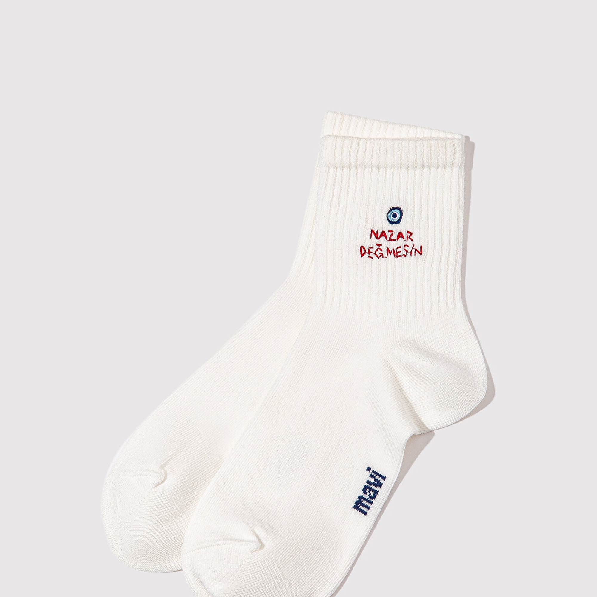 Mavi Nazar Değmesin Nakışlı Soket Çorap 1913575-620