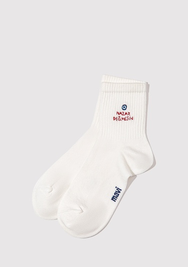  Mavi Nazar Değmesin Nakışlı Soket Çorap 1913575-620