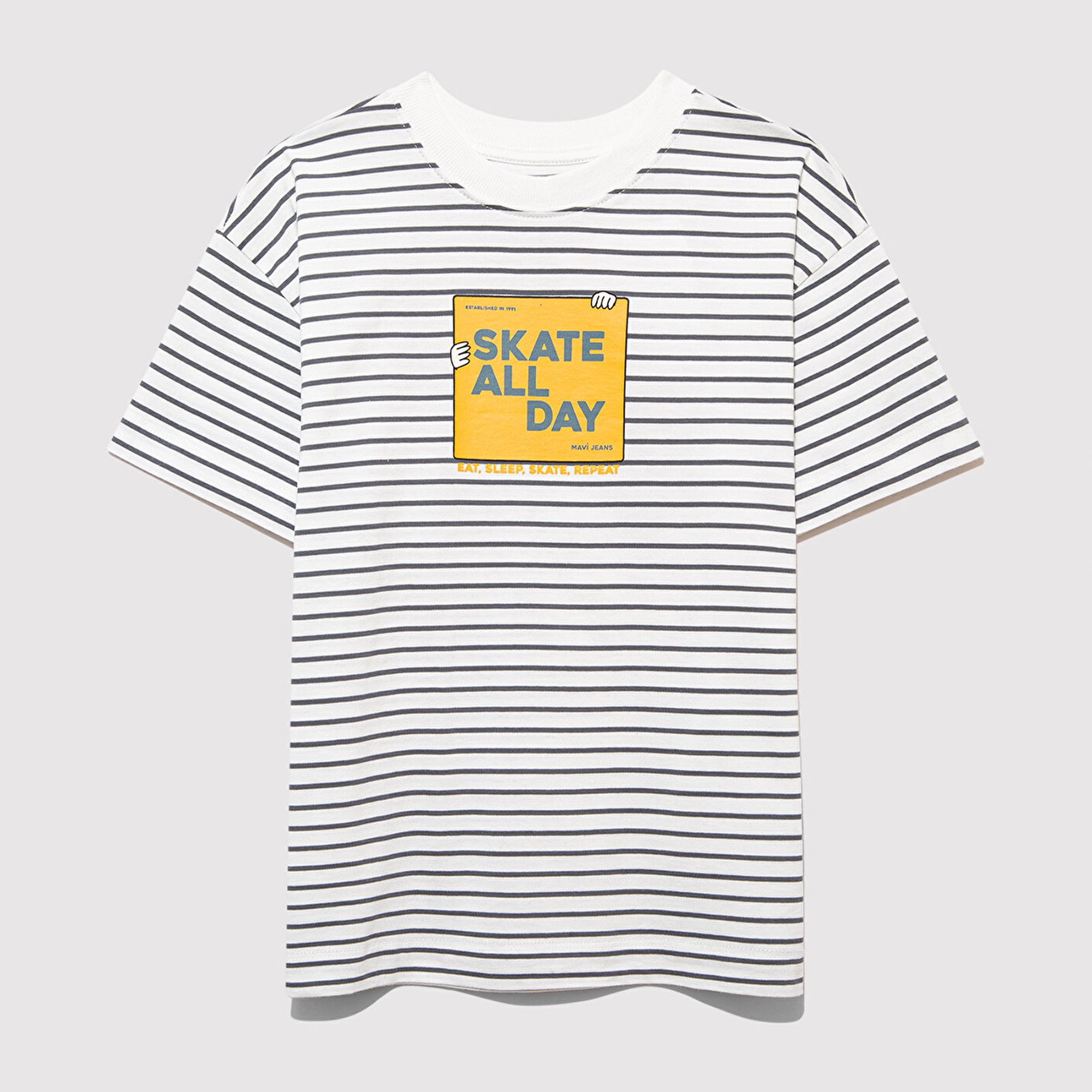 Mavi Skate All Day Baskılı Gri Tişört Oversize / Geniş Kesim 6610263-89187