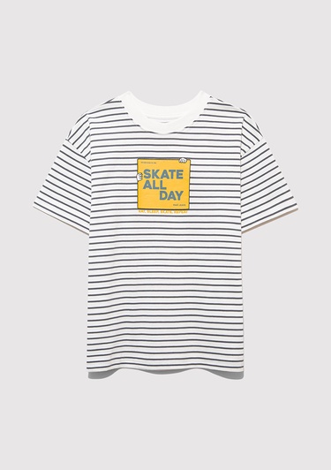  Mavi Skate All Day Baskılı Gri Tişört Oversize / Geniş Kesim 6610263-89187