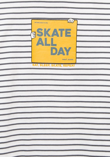  Mavi Skate All Day Baskılı Gri Tişört Oversize / Geniş Kesim 6610263-89187