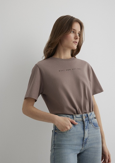  Mavi Mavi Baskılı Kahverengi Tişört Regular Fit / Normal Kesim 1613147-70383