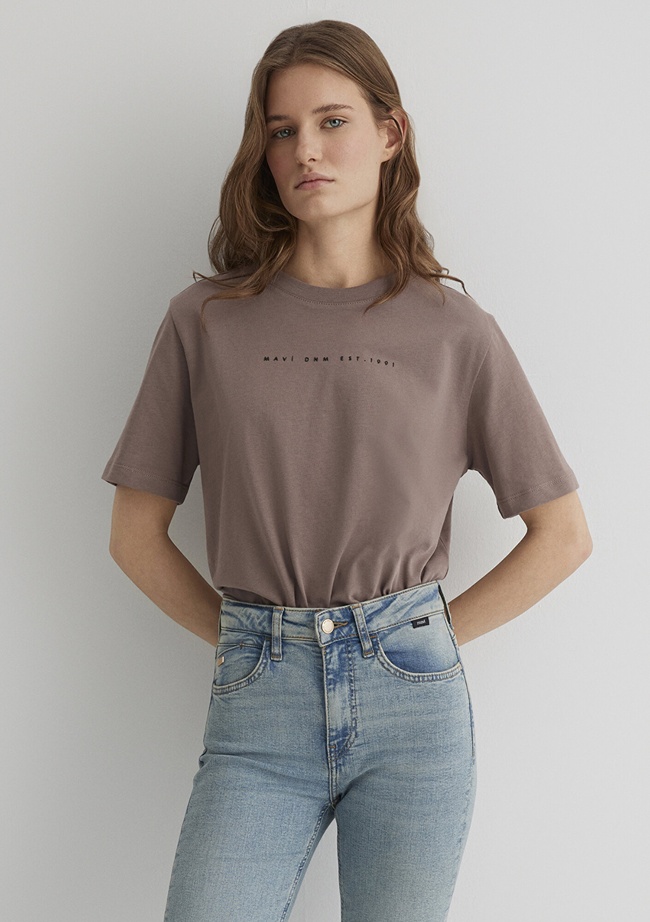 Mavi Mavi Baskılı Kahverengi Tişört Regular Fit / Normal Kesim 1613147-70383