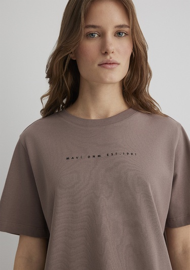  Mavi Mavi Baskılı Kahverengi Tişört Regular Fit / Normal Kesim 1613147-70383