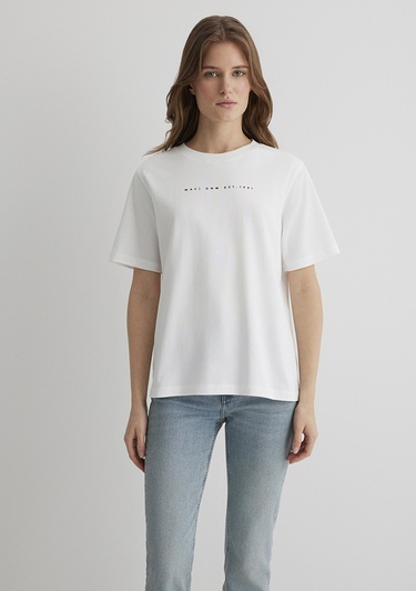  Mavi Mavi Baskılı Ekru Tişört Regular Fit / Normal Kesim 1613147-70057