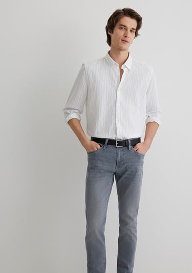  Mavi Çizgili Siyah Modal Gömlek Regular Fit / Normal Kesim 0211446-900