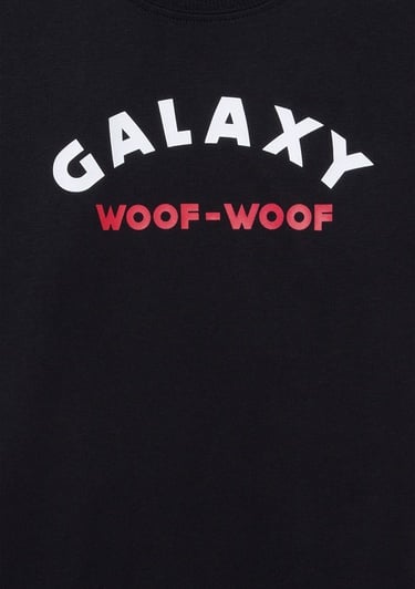  Mavi Astro Dogs Baskılı Siyah Tişört Loose Fit / Bol Rahat Kesim 6610253-900