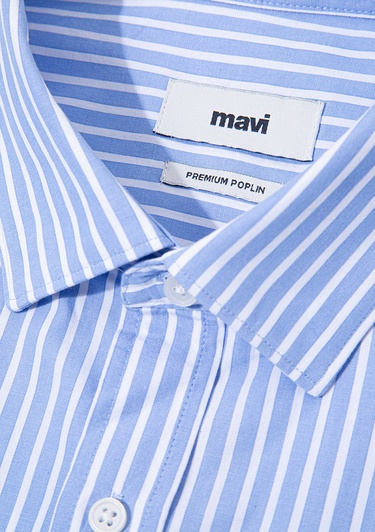  Mavi Easy Care Çizgili Mavi Gömlek Slim Fit / Dar Kesim 0211572-83767