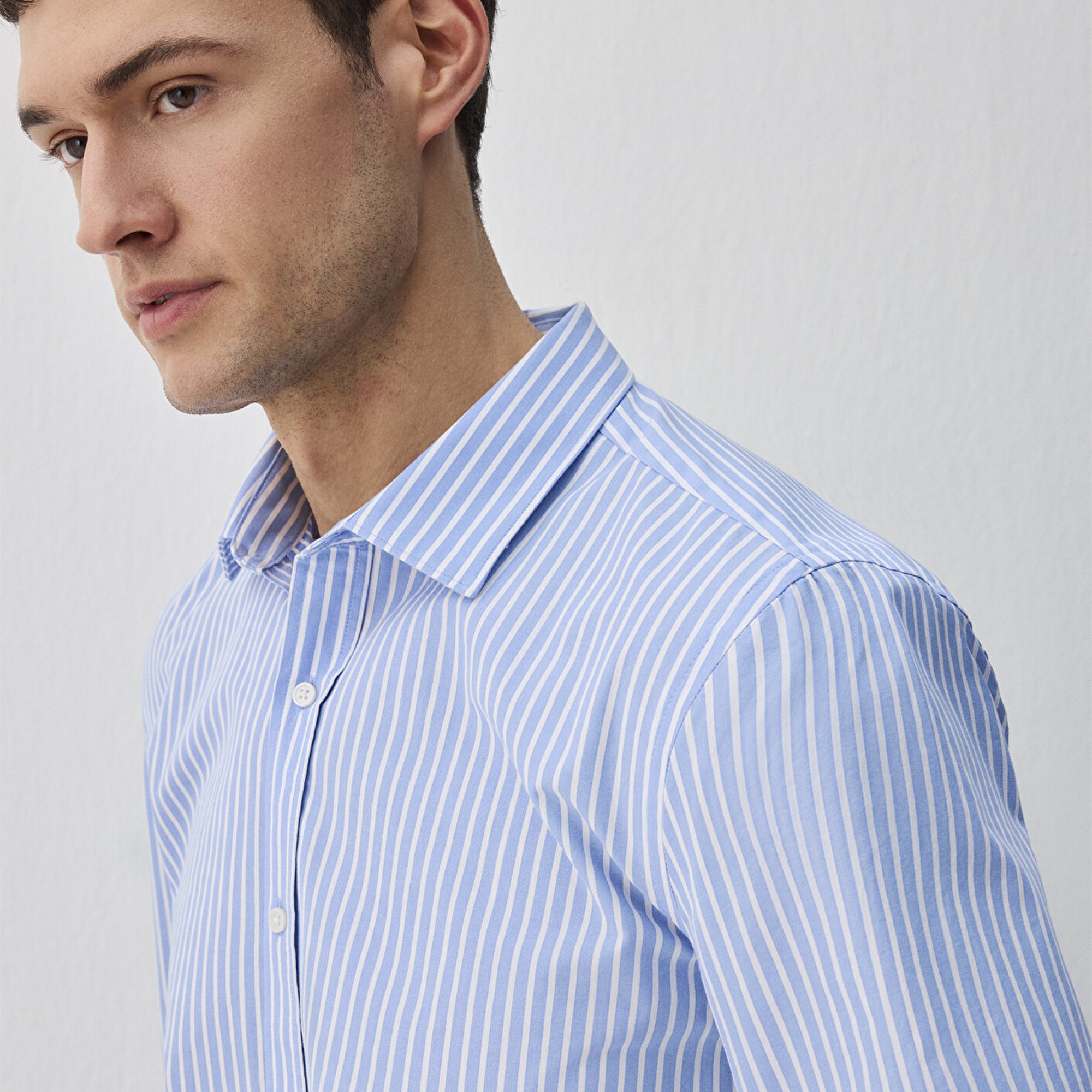 Mavi Easy Care Çizgili Mavi Gömlek Slim Fit / Dar Kesim 0211572-83767