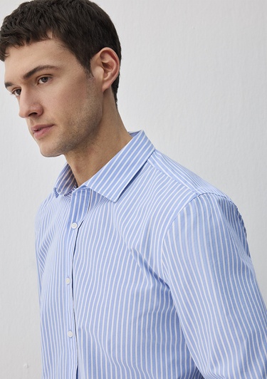  Mavi Easy Care Çizgili Mavi Gömlek Slim Fit / Dar Kesim 0211572-83767