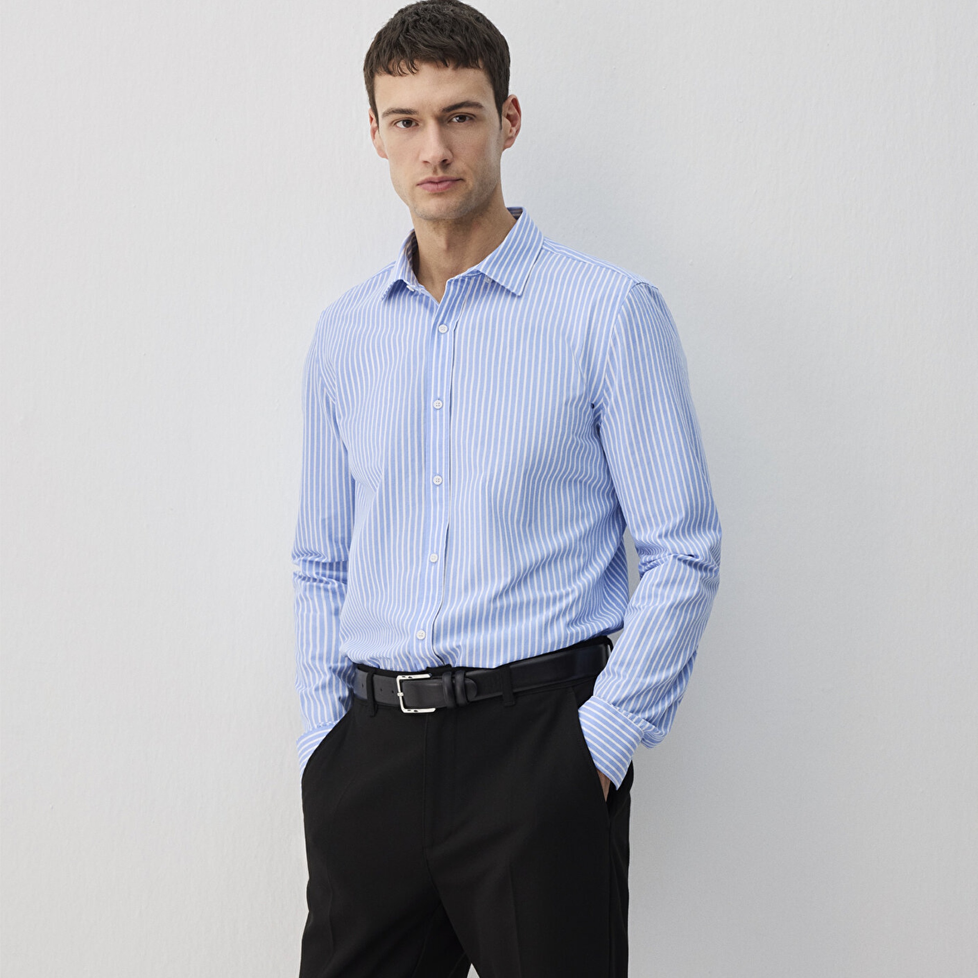 Mavi Easy Care Çizgili Mavi Gömlek Slim Fit / Dar Kesim 0211572-83767