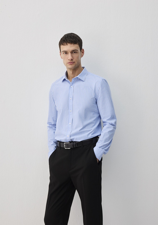  Mavi Easy Care Çizgili Mavi Gömlek Slim Fit / Dar Kesim 0211572-83767