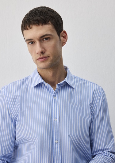  Mavi Easy Care Çizgili Mavi Gömlek Slim Fit / Dar Kesim 0211572-83767
