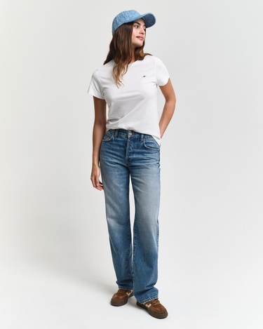  GANT Kadın Beyaz Regular Fit Bisiklet Yaka T-Shirt