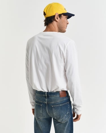  GANT Erkek Beyaz Regular Fit Bisiklet Yaka Uzun Kollu T-Shirt