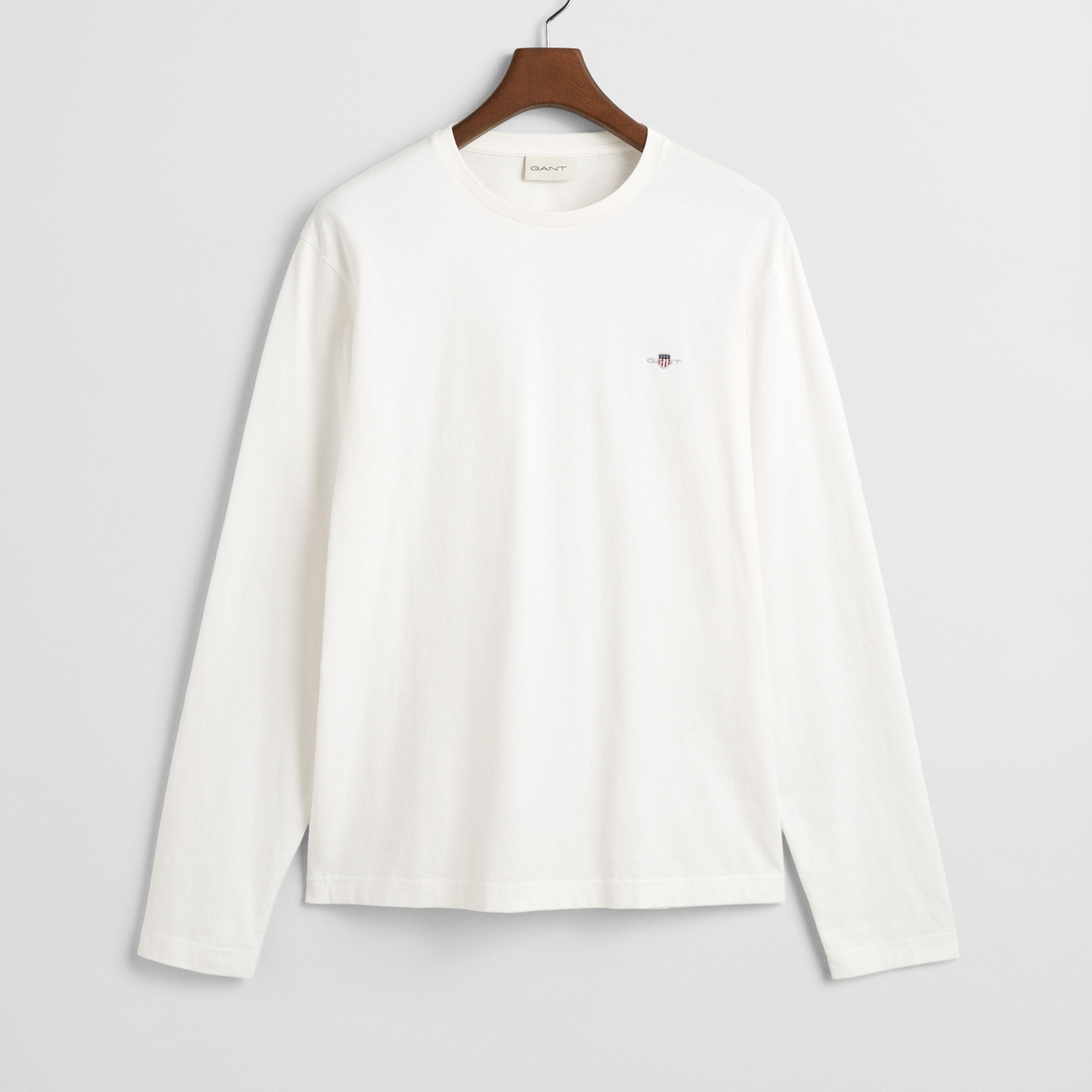 GANT Erkek Beyaz Regular Fit Bisiklet Yaka Uzun Kollu T-Shirt