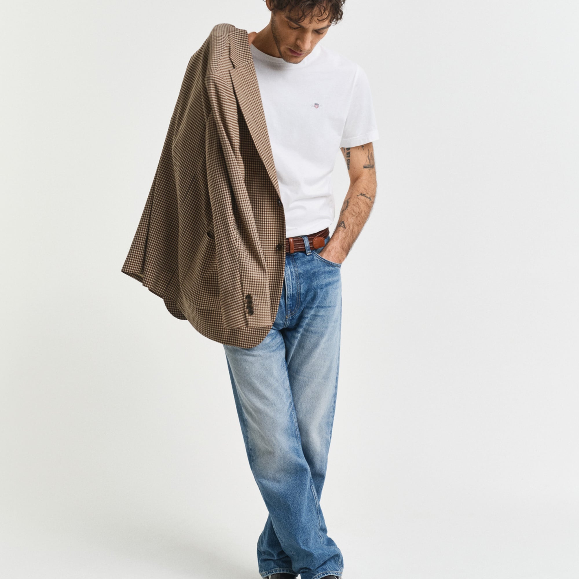 GANT Erkek Beyaz Regular Fit Bisiklet Yaka T-Shirt