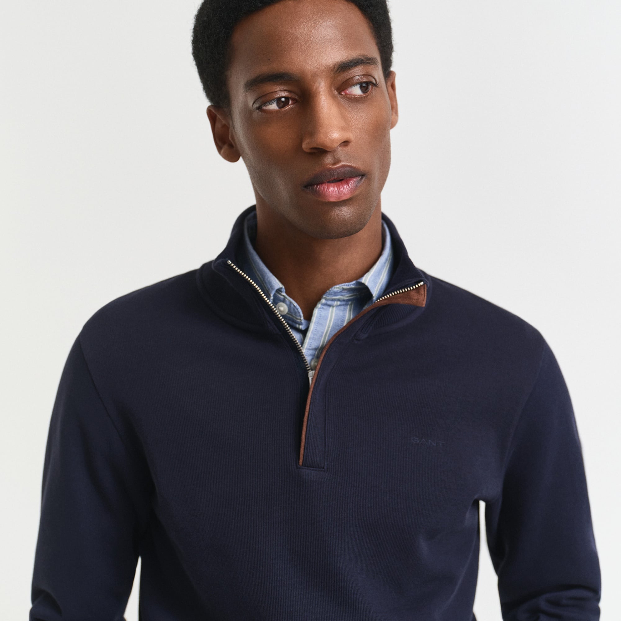 GANT Erkek Lacivert Regular Fit Yarım Fermuarlı Sweatshirt