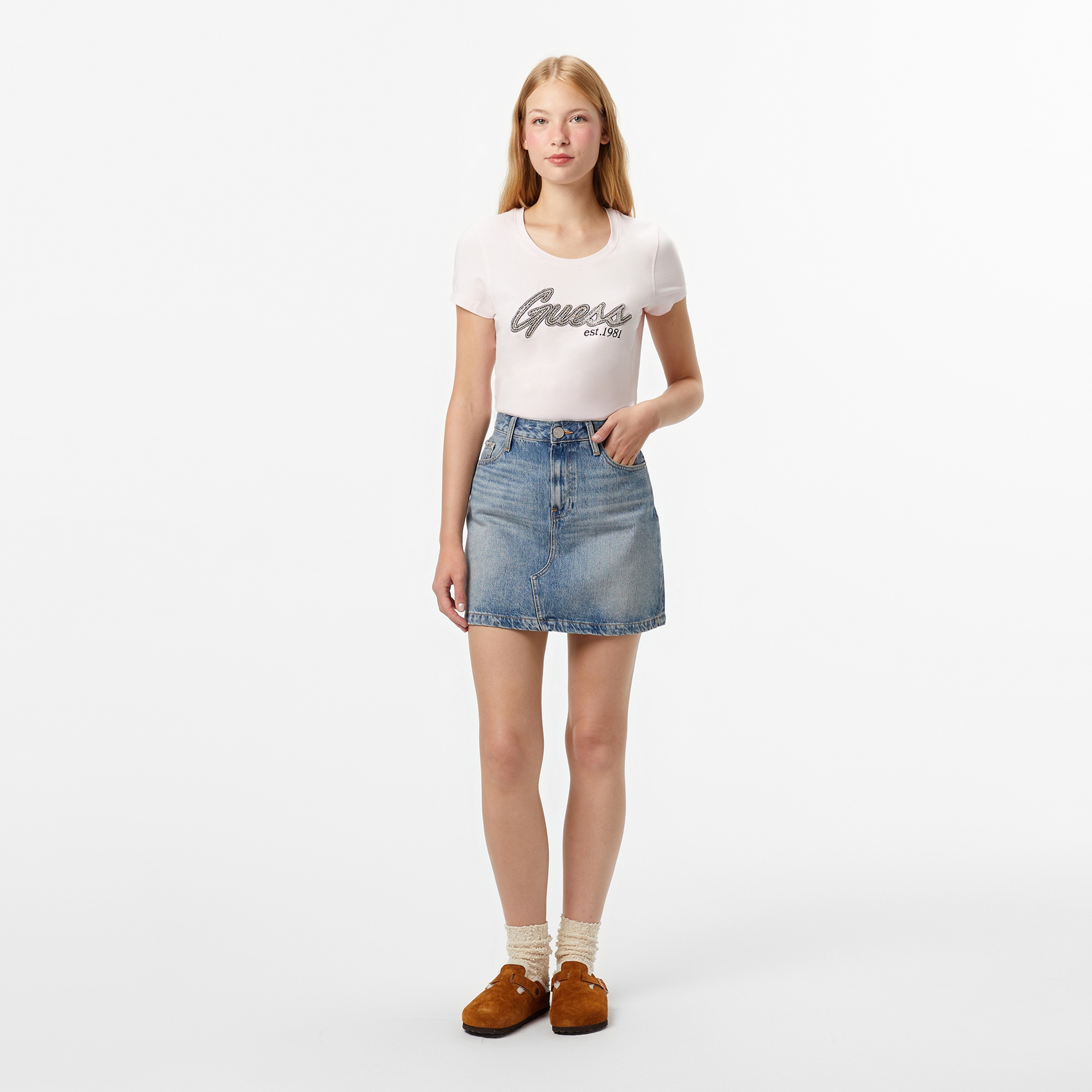 Guess Hot Slim Fit Kadın Pembe T-Shirt