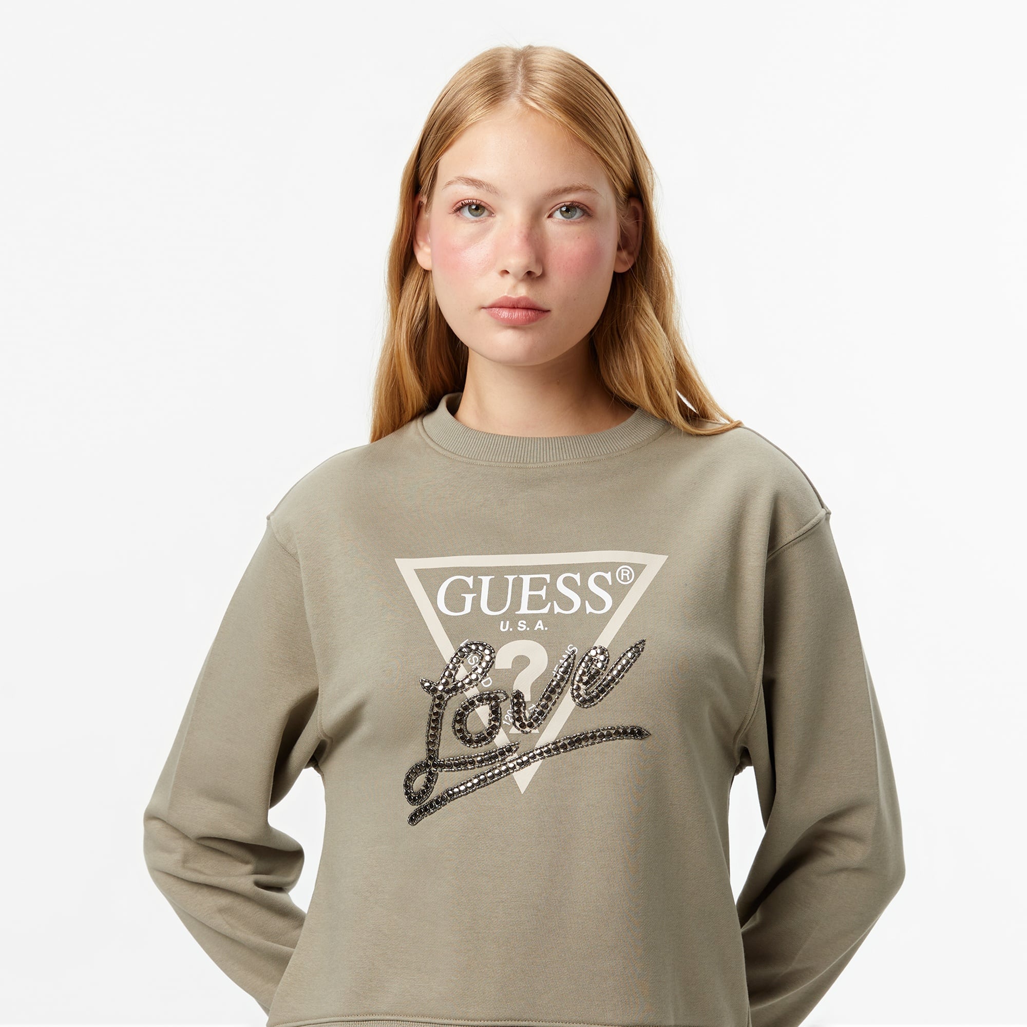 Guess Studded Kadın Yeşil Sweatshirt
