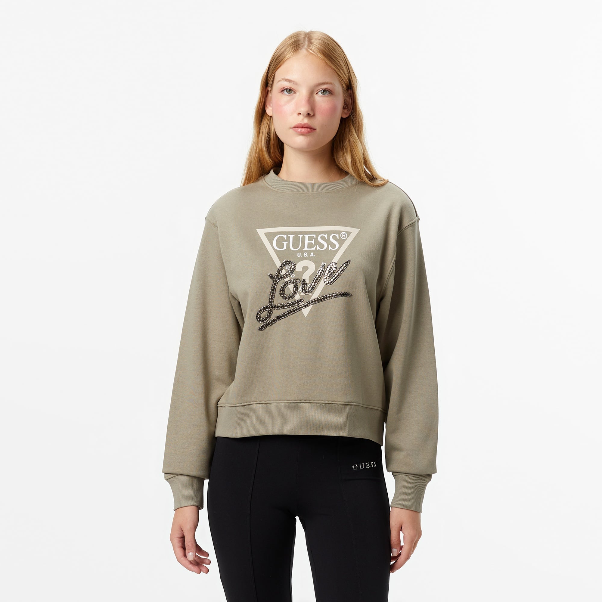 Guess Studded Kadın Yeşil Sweatshirt